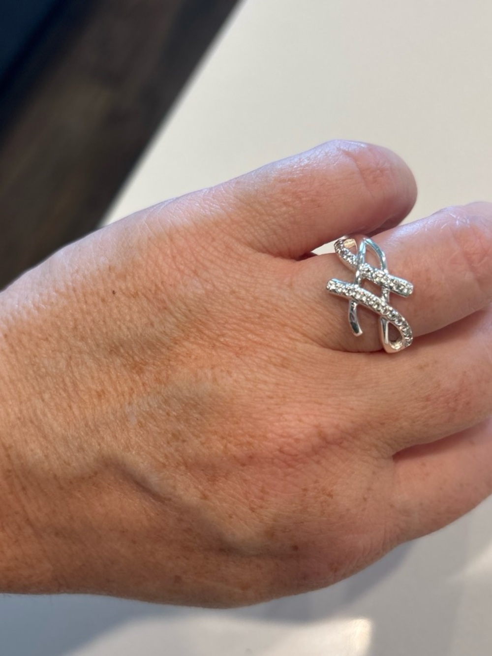 Sterling Silver Crystal Pave Open Script Ring - Silver